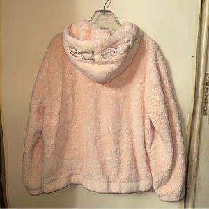 Bebe pink logo Sherpa jacket with hoodie women’s size Large